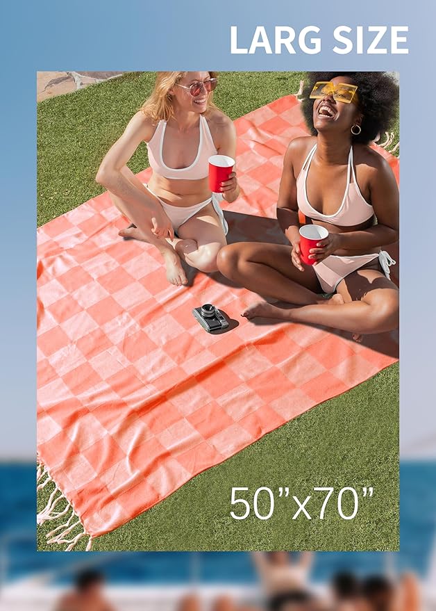 Antfuny Giant Beach Towel Blanket Autumn Outing Stuff for Women & Men Road Trip Camping Gear Ship Cruise Gear Must Haves Yard Mat Large L Coral Plain Pattern Airplane Accessories Travel Gadgets