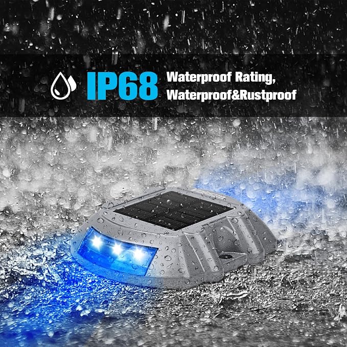 VOLISUN Solar Deck Driveway Dock Lights,Solar Pathway Lights,Blue 4 Pack | Solar Powered LED, IP68 Waterproof Led Outdoor Warning Step Marine Lights for Sidewalk Garden Yard
