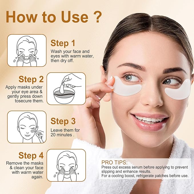 LAVONE Eye Mask - 30 Pairs Snail Under Eye Patches Skin Care Products - Eye Masks Skincare for Dark Circles and Puffiness, Reduce Wrinkles, Eye Bags and Fine Lines, for Women and Man - White