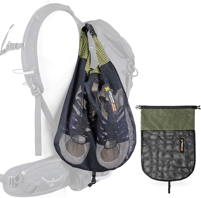 HIKEMAN Mesh Shoe Storage Bag for Hiking, Backpack External Storage Pouch, Attach to Backpack for Hiking, Camping, Backpacking & Outdoor Activities(Army Green, M)