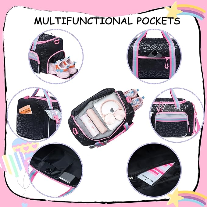 Kids Duffle Bag Girls Women Travel Bag Gifts Overnight Bag for Girls Women Tote Sleepover Bags for Girl Gym Dance Bags with Shoes Compartment