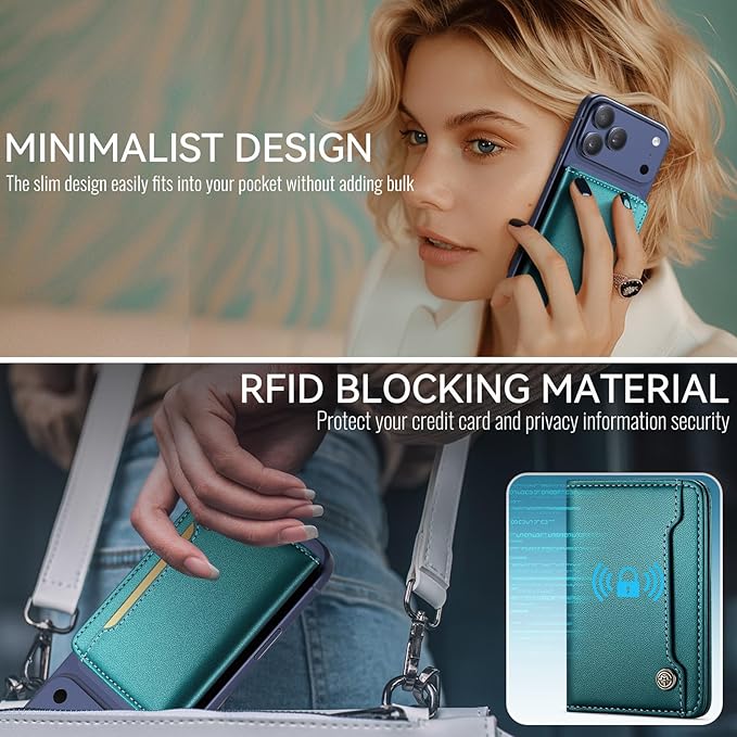Vinich for MagSafe Wallet Magnetic RFID Blocking Card Holder Compatible with MagSafe Phones and Cases, Strong Magnet Minimalist Phone Wallet for iPhone 17/16/15/14/13/12/Pro/Max/Plus, Bluish Green