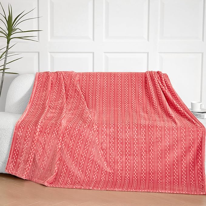 Soft Cozy Fleece Throw Blanket, 50x60 Inches – Lightweight Plush Blanket for Couch, Fuzzy 3D Jacquard Design, for Sofa, Bed & Travel, Hot Pink Chain