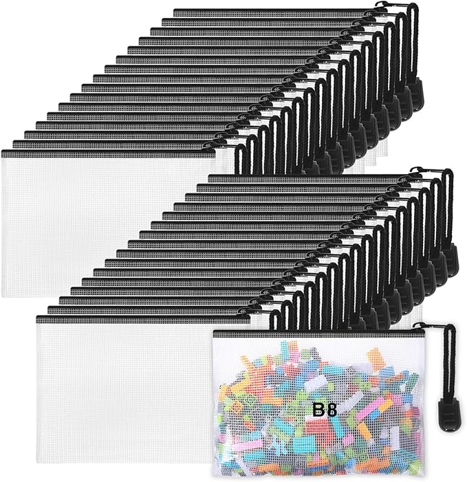Jetec 32 Pcs Mesh Zipper Bags Toy Storage Bikini Organizer Bag Bolsas Para Guardar Trajes De Bano Waterproof Zipper Reusable Pouch Puzzle Multipurpose for Storage Office(Black,5.1 x 4.1 Inch)