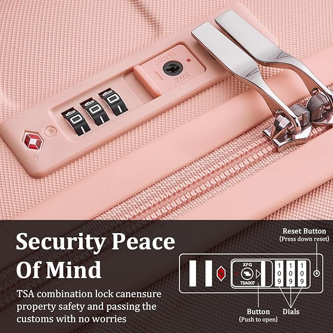 imiomo Hard Shell Luggage Sets 5 Piece for Women, Lightweight Hardside Rolling Suitcase Set with Spinner Wheels and TSA Lock, Pink