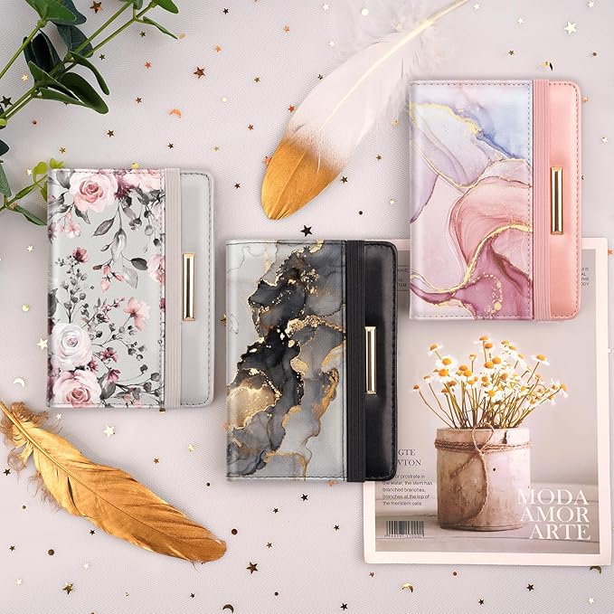 Passport Holder,RFID Blocking Passport Cover Cute Floral Traveling Passport Wallet for Women Grey Flowers