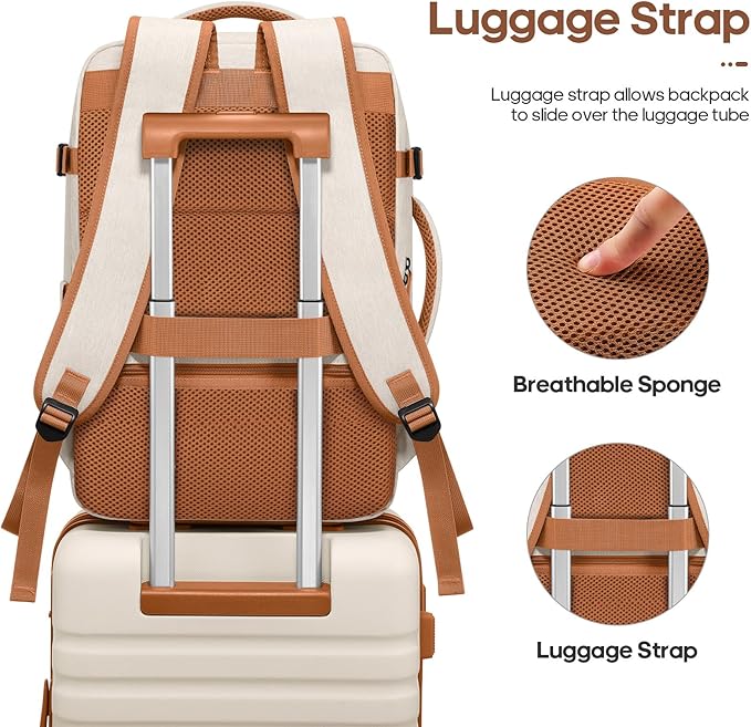 UKEIN Luggage Sets 3 Piece, PC Hardside Large Luggage 24Inch With Spinner Wheels with TSA Lock, Carry On Suitcase Set With Travel Backpack for Men (Beige, 3 piece set (24inch))