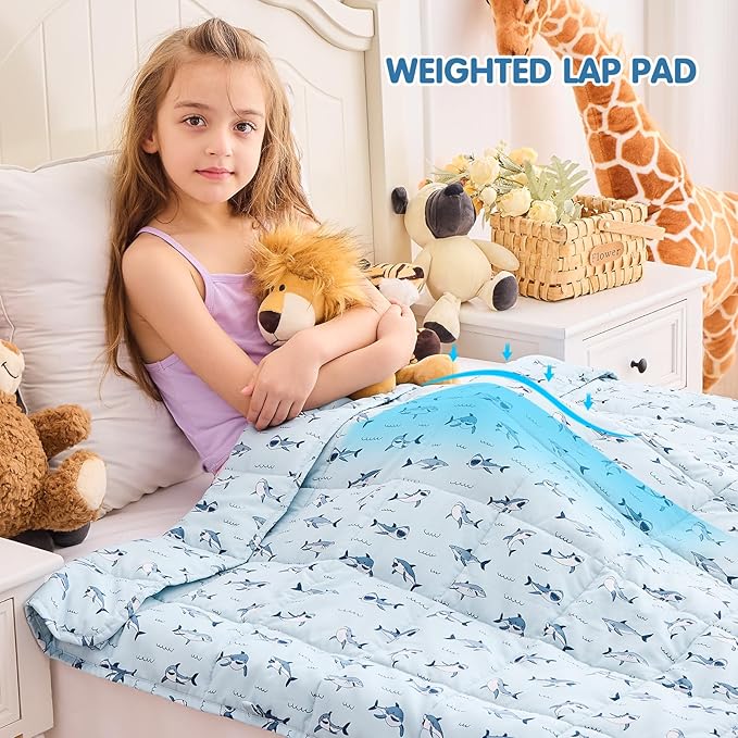 yescool Shark Weighted Blanket 3 Pounds Cooling Weighted Lap Blanket, Heavy Blankets for Sleeping, Weighted Throw Blanket Gifts for 20-40lbs, 36"x48"