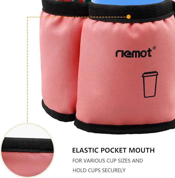 riemot Luggage Travel Cup Holder Free Hand Drink Carrier - Hold Two Coffee Mugs No Spill - Fits Roll on Suitcase Handles - Gifts for Flight Attendants Travelers Accessories Pink