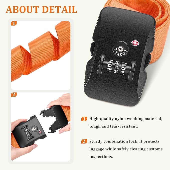 Chelmon Luggage Straps TSA Approved for Suitcases with Luggage Lock, Heavy Duty Adjustable Buckle Belt Anti Burst, Bright Colors Easy to Identify