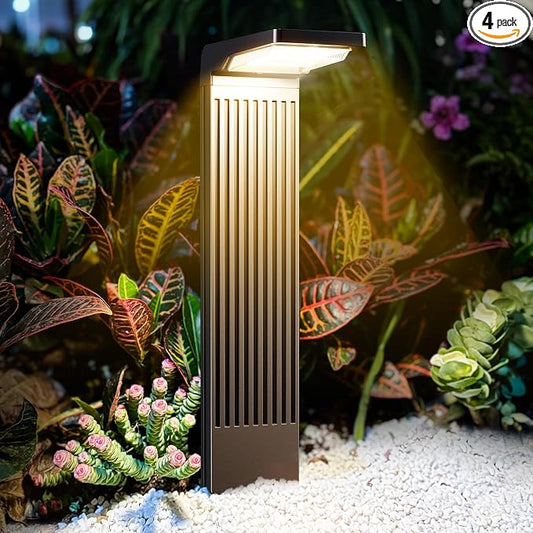 COXSENI Solar Pathway Lights Outdoor Warm/Cool White, 4Pack | 60LED, L Shape, IP65 Waterproof, Solar Powered Landscape Lights Outside for Path Driveway Lawn Patio Garden Yard