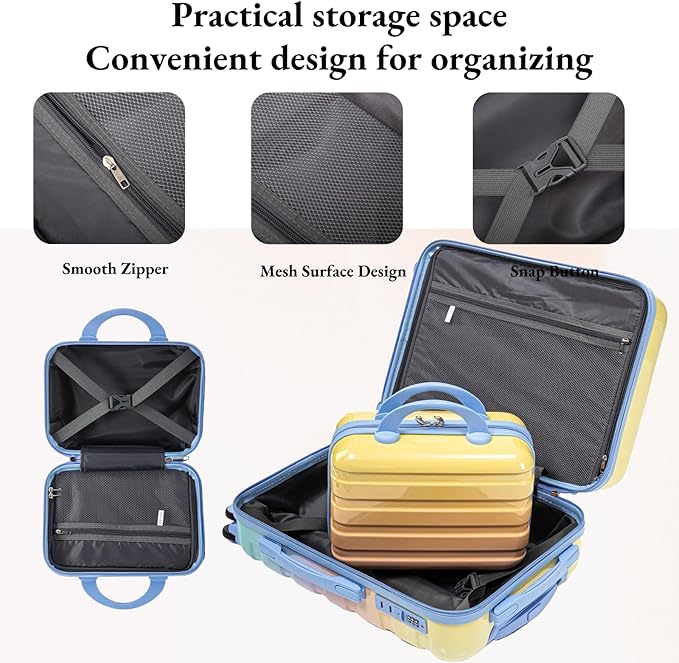 Gradient Yellow-Lake Blue Luggage Set 14" & 20" - 2 Piece PC Spinner Wheel Suitcases with Combination Lock, Lightweight Carry On for Business & Vacation