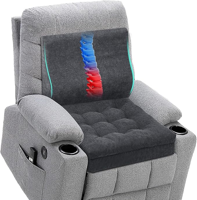 HAVARGO Recliner Cushions for Elderly with Lumbar Support, Patent Design 20x20x4 Inch Thick Chair Cushion Soft Tufted Dual Layer Booster Seat Cushions for Seniors Recliner Risers Gray 1 Set