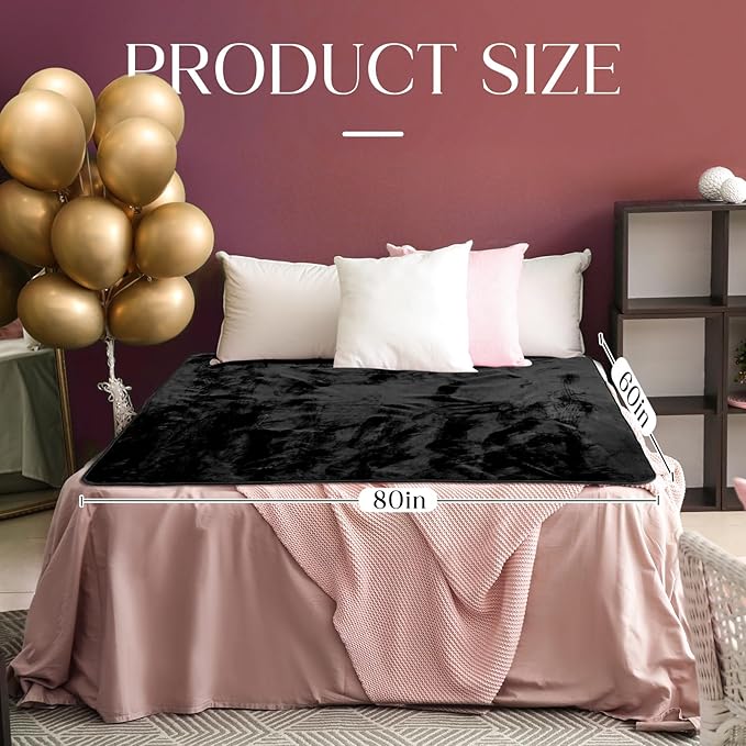 Waterproof Blanket and Stain Proof, Queen Size 80'' x 60'' Double Side Leakproof Reversible Sherpa Flannel Fleece 3 Layer Lightweight Black Blanket, Absorbs 50oz
