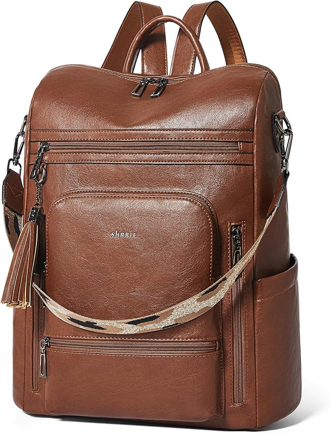Shrrie Vegan Leather Laptop Backpack for Women 15.6 inch Work Backpack Fashion Travel Backpack Purse for Business College