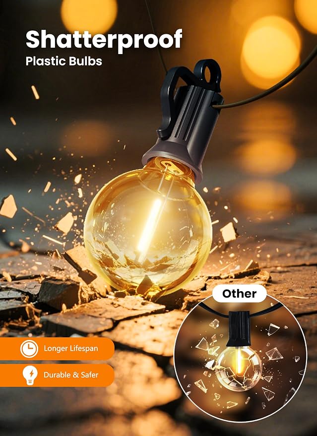 Outdoor String Lights, 200FT 100 LED Bulbs String Lights, IP65 Waterproof Connectable G40 Outside Patio Light for Backyard Porch Balcony Garden Decor Christmas Camping Gazebo