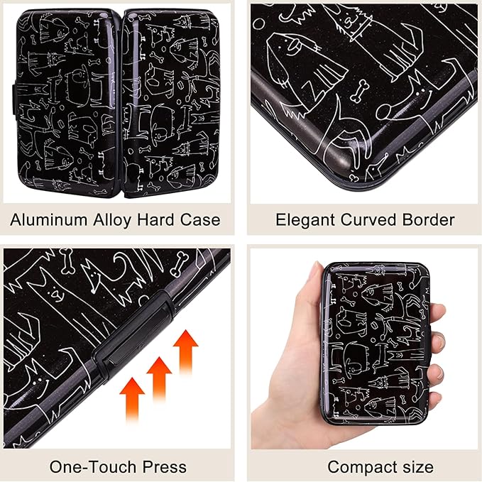 ELFISH Mini RFID Aluminum Wallet Credit Cards Holder Business Card Case Metal ID Case for Men Women (Animal)
