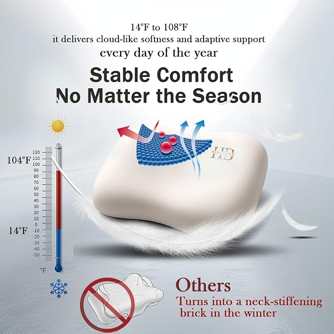 Cervical Neck Pillow - Side Sleeper Pillow for Neck Pain Relief, Soft Ergonomic Memory Foam Pillows Ice Silk Zipperless Pillowcase, Eco-Friendly and Durable Material