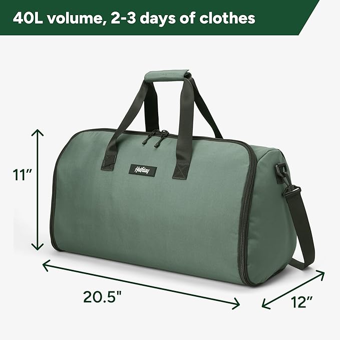 Halfday Convertible 2-in-1 Garment Duffel Weekender Bag 40L | Wrinkle-Free Travel, Hanging Suit Compartment, Shoe Pockets, Trolley Sleeve. Durable & Water-Resistant Carry-on, Cactus