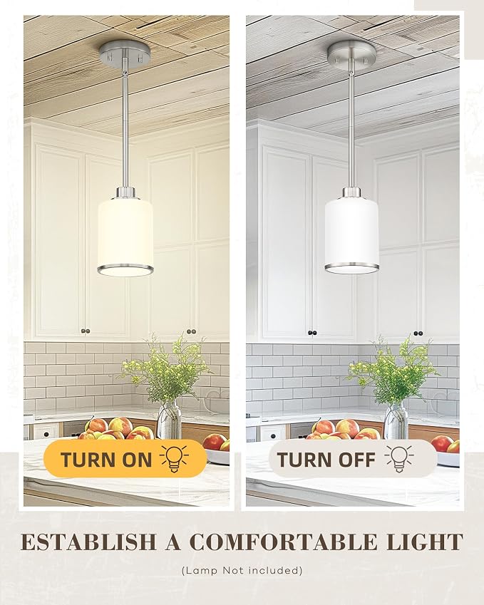 Beionxii BrushedNickel Pendant Lights Kitchen Island,Hanging Lights Fixture | Mini Kitchen Pendant Lighting Over Island with Milk Glass, Hanging Lights for Sink, Dining Room, Entryway, BX-PL02BN