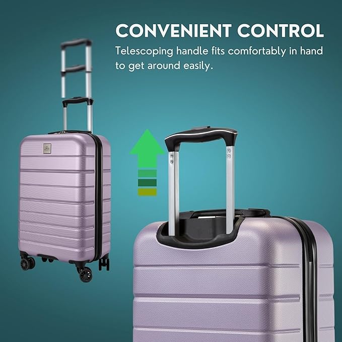 Skyway Epic 2.0 Hardside Lightweight and Durable ABS Shell Luggage, Spacious with 8-Wheel Spinners, Comfort Grip with Telescoping Handle, Men and Women, Silver Lilac, 2-Piece Set (20,24)