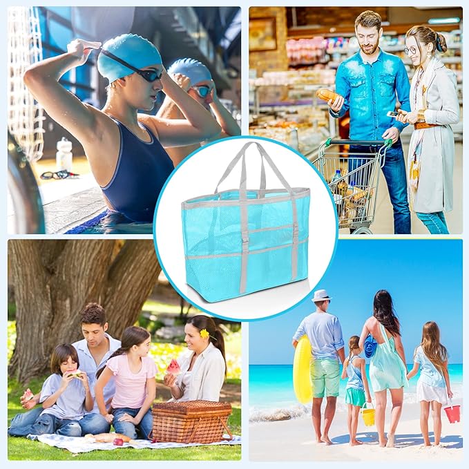 SRISE Mesh Beach Bag - Large Beach Tote Bag for Family Beach Bag for Toys & Vacation Essentials