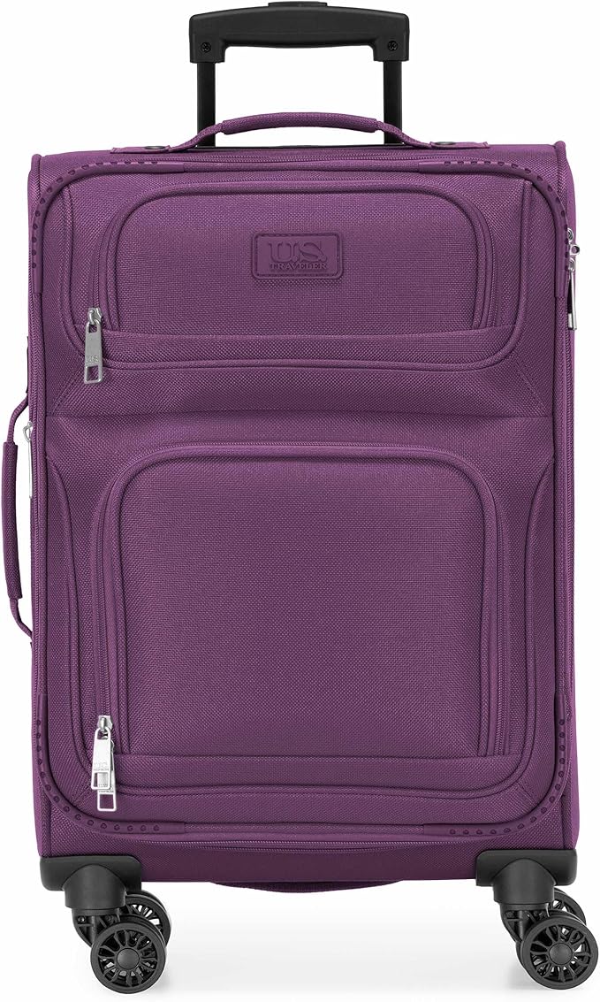 U.S. Traveler Rio Lightweight Softside Rolling Carry-on Suitcase, 4-Wheel Single, Purple