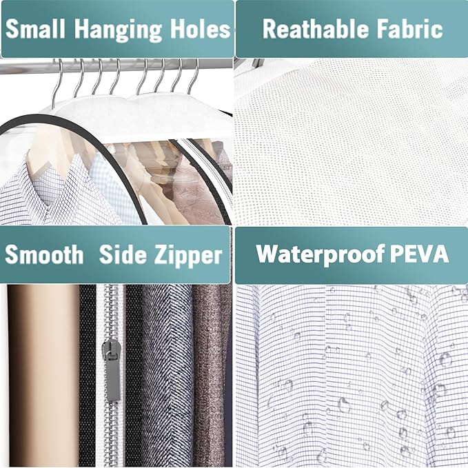Liuoud Clear Garment Bag for Hanging Clothes 10” Gusseted, 40&60” Suit Bags for Open Closet Storage Plastic Clothes Cover for Coat, Dress, Shirts, Fur, Jacket, Wardrobe Protectors, 4 Pack