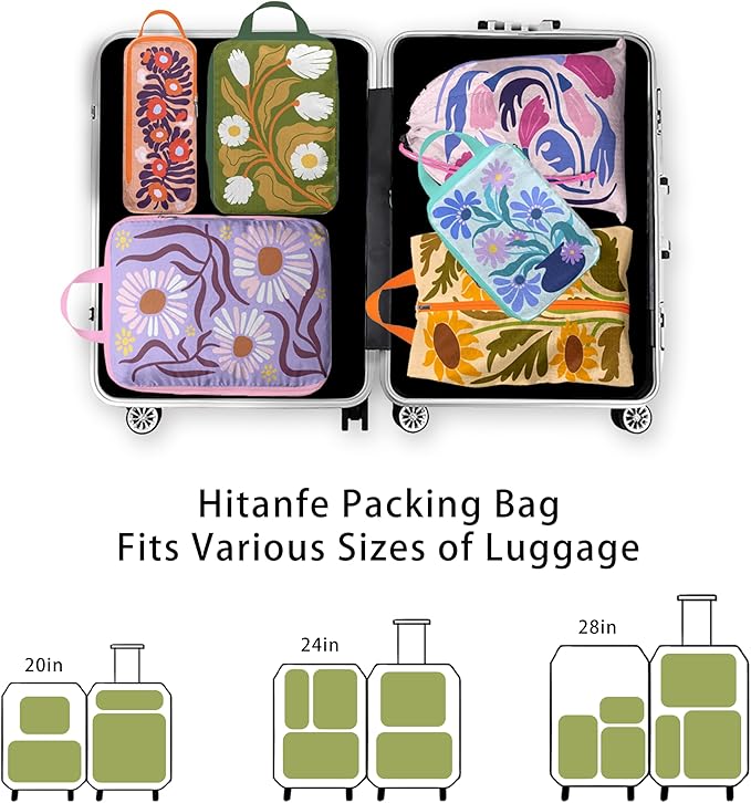 6 Pcs Compression Packing Cubes for Travel, Waterproof Luggage Organizer Washable Storage Bags Set - Packaging Cubes for Backpack Travel and Carry-Ons