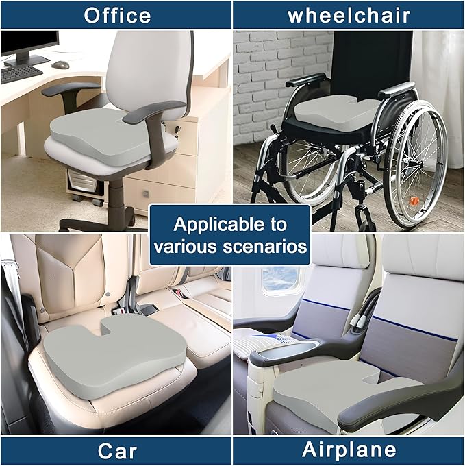 Memory Foam Cusion, Relief Pressure Seat Cusion for Office Chairs & Car Seat, Ergonomic Design Seat Cusion for Tailbone Pain Relief, Sciatica & Back Support
