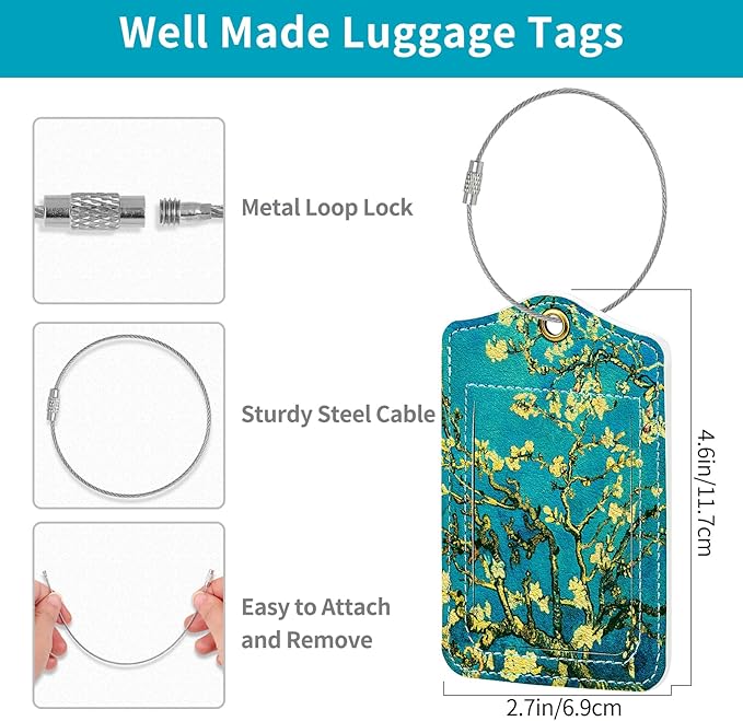 Fishent Luggage Tag (3pcs), Personalized Travel Cruise Tags for Suitcases, Privacy Flap, Baggage Name Tag for Women Men Kids, Luggage Backpack Handbag School Bag