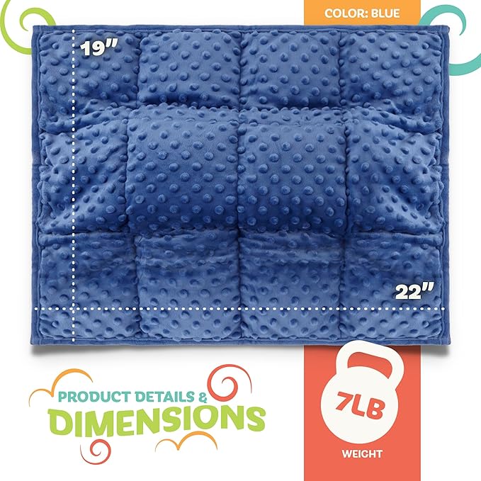 7lb Weighted Blanket for Kids (Blue) 19x22 Inch, Plush Minky Weighted Lap Pad with Travel Bag for Ages 6-12