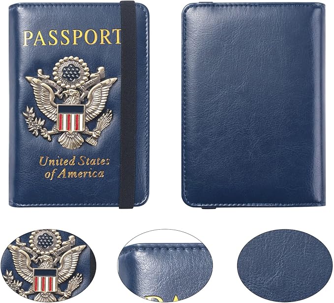 Premium Passport Holder for Travel, RFID Blocking Passport Cover Slim, Durable & Travel-Friendly, Passport Wallet Keep Your Documents Safe & Organized (Navy Blue)
