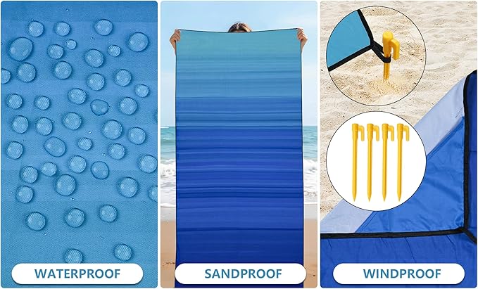 AISPARKY Pocket Beach Blanket Waterproof Sandproof Compact Picnic Mat with Sand Remover, Portable Outdoor Mat for Camping Hiking Travel Festival