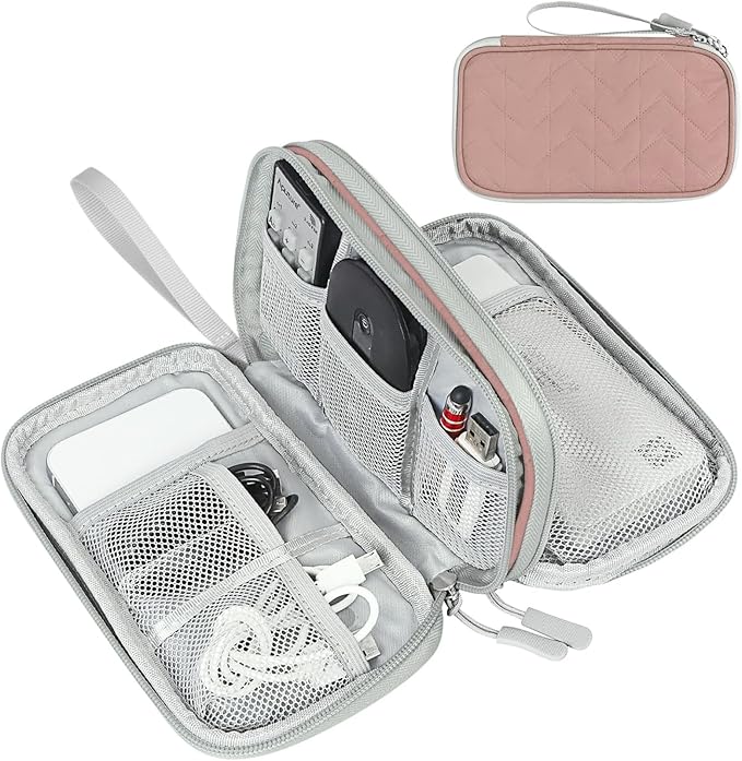 FYY Electronic Organizer, Travel Cable Organizer Bag Pouch Electronic Accessories Carry Case Portable Waterproof Double Layers All-in-One Storage Bag for Cable, Cord, Charger, Phone, Pattern Pink (M)