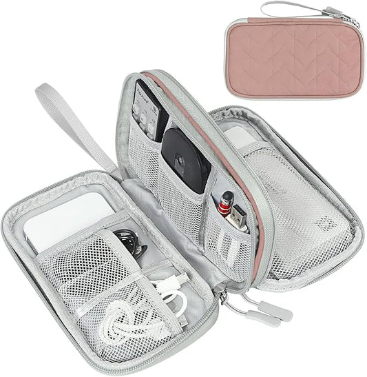 FYY Electronic Organizer, Travel Cable Organizer Bag Pouch Electronic Accessories Carry Case Portable Waterproof Double Layers All-in-One Storage Bag for Cable, Cord, Charger, Phone, Pattern Pink (M)