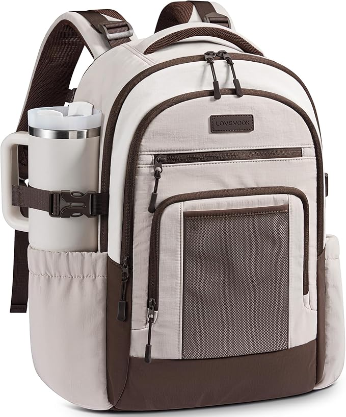 LOVEVOOK Laptop Backpack for Women with Large Cup Holder,15.6 Inch Work Computer Bag with Chest Buckle Back Pad Shoulder Buckle,Waterproof Business Backpack College Teacher Bag for Gift Travel