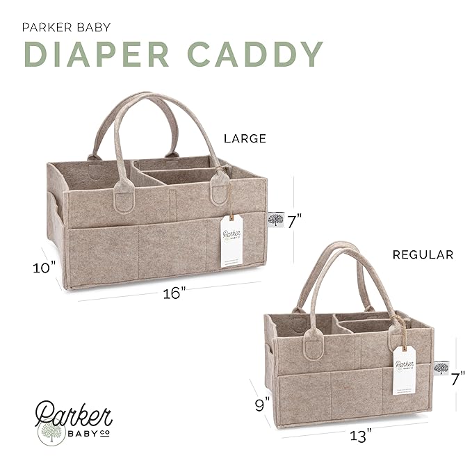 Parker Baby Co. Diaper Caddy - Nursery Storage Bin and Car Organizer for Diapers and Baby Wipes - Oatmeal, Large