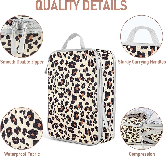 4 Set Compression Packing Cubes For Travel Bags Organizer For Luggage Suitcase Organizer, Compression Bags For Travel Accessories Luggage Storage Set (4 Pcs, Brown Leopard)