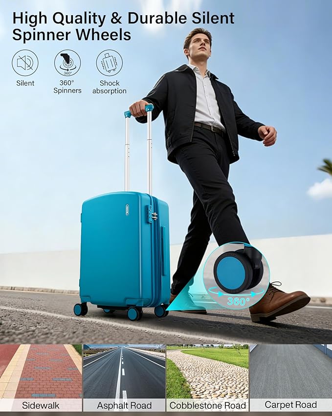 Hanke Expandable Carry On Luggage 22x14x9 Airline Approved, 20 Inch Hard Shell Suitcases with Wheels, Lightweight Travel Luggage Carry On Suitcase for Woman & Men with Tsa Lock(Caribbean Blue)