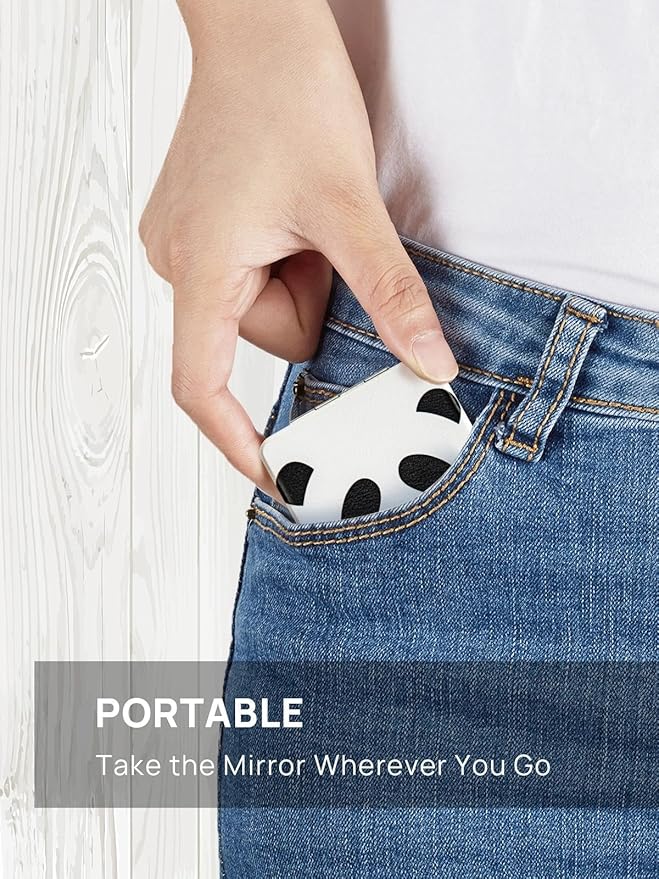 OMIRO 1X/3X Magnifying Mirror, Unique Painting Compact Mirror with Classical PU Leather, 2.4" W x 3.4" L (Panda)