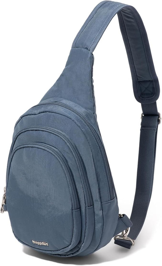 Baggallini Securtex® Anti-Theft Multi Zip Sling - Lightweight 8.6"x15.2" Travel Bag with Locking Zippers & RFID Protection