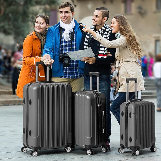 Karl home Luggage Sets 3 Piece, Hardside Carry on Suitcase Sets with Spinner Wheels & TSA lock, Portable Lightweight ABS Luggages for Travel, Business - Dark Grey, 20/24/28in