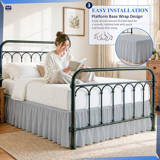 Cottingon Ruffled Bed Skirt with Split Corners-Dust Ruffle - 16" Drop 100% Microfiber Soft,Sheen & Luxurious Look - Bed Skirts (Light Grey -King)
