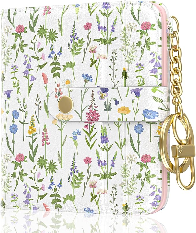Aiawoxc Womens Wallet, RFID Small Wallets for Women, Slim Compact Credit Card Holder, Cute Leather Bifold Ladies Purse with Zipper Coin Pocket and ID Window, Elegant Floral