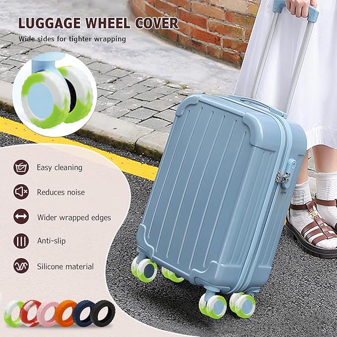 XYOFUN Luggage Compartment Wheel Protection Cover - Upgraded 8-Pack Anti Dust & Scratch Noise Reduction Carry On/Travel Suitcase Wheel Protector - For 2-2.4" wheels - Gradient Green