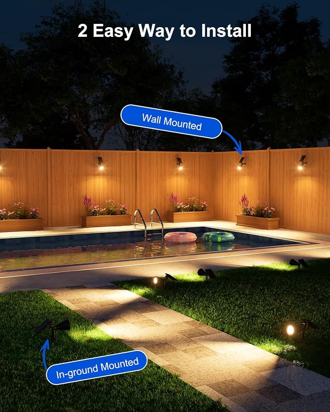 2 Pack Solar Spot Lights Outdoor Warm White LED Waterproof Landscape Lamp | 2 Modes Lighting, Large Size Power Panel, 12 Hrs Lasting Working, Bright Illuminated Flag, Tree, Flower, Lawn, Garden, Yard