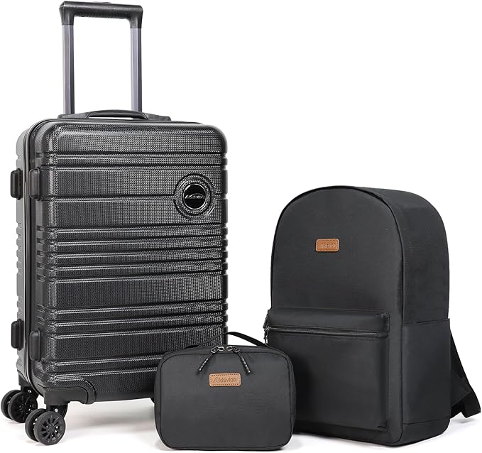 ABS+PC Carry on Luggage set with backpack 3 Pcs suitcace with Spinner wheels TSA Lock 20-In hardshell Lightweight Luggage set(Black)