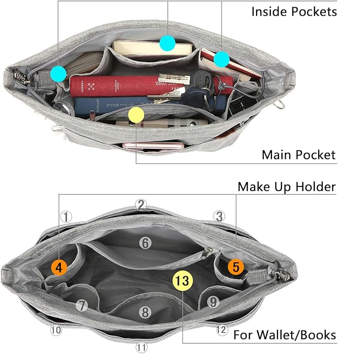 VANCORE Purse Organizer Insert for Handbags,Tote Bag Organizer Insert with Zipper Bag,Premium Handbag Organizer Inside Liner for Women with 15 Pockets