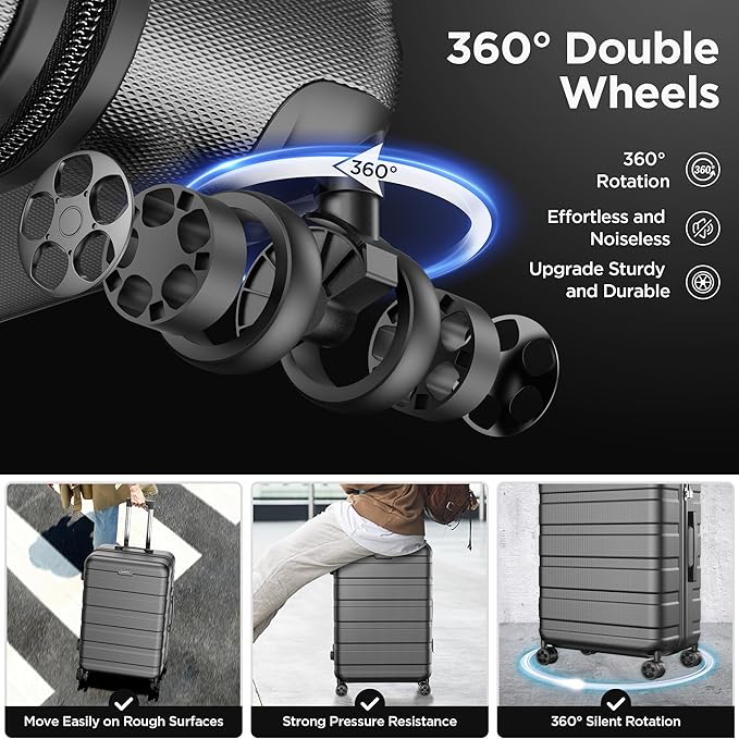 Luggage Sets 11 Piece, Lightweight Hardshell Luggage Large Suitcase with Double Spinner Wheels, Durable ABS Hard Shell Carry on Luggage with TSA-style Combination Lock & Travel Bag (28/24/20/14 Inch)